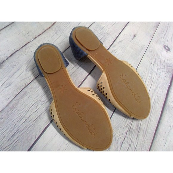 Splendid | Perforated Open Toe Flats w/ Blue Linen Heel Size 7.5 - Picture 4 of 4